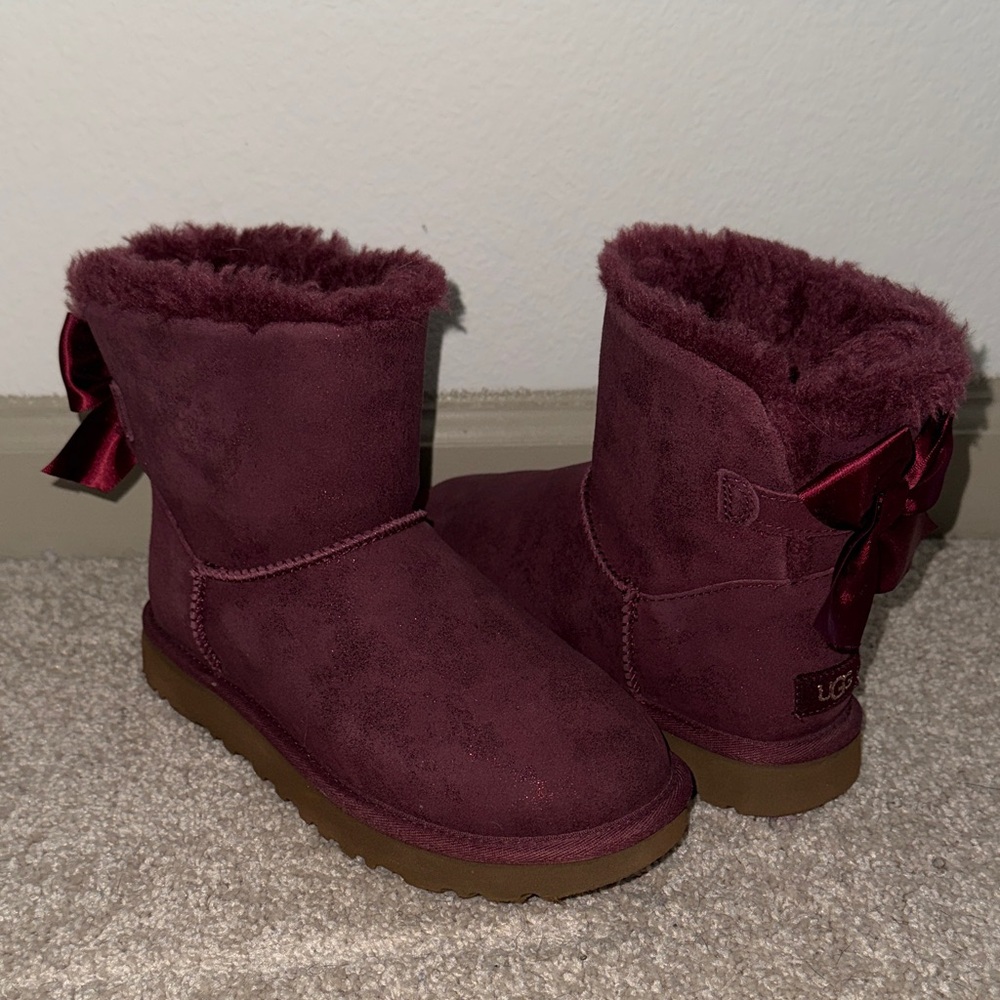 Burgundy Shimmer UGG Boots with Bow